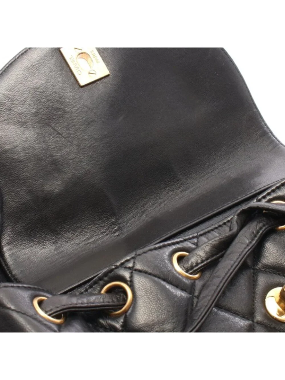 Chanel Backpack Quilted Black Lambskin Double Turnlock